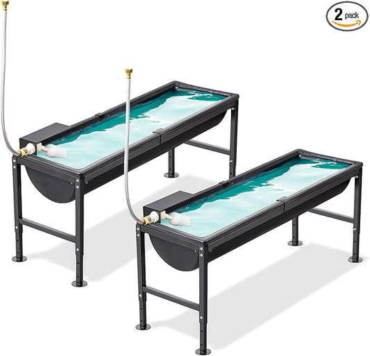 2PCS Automatic Animal Waterer 11 Gallon, Livestock Water Trough with Adjustable Stand, Automatic Water Dispenser with Float Valve, Easy to Assemble, Feeding Goat, Sheep, Horse, Dog in Farm