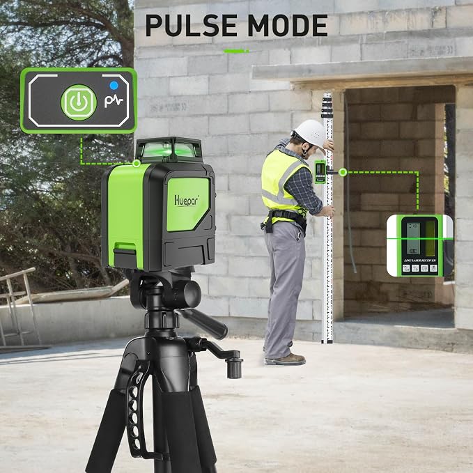 Huepar 901CG Green Laser Level with TPD14 56" Adjustable Laser Level Tripod, Alignment Self-Leveling Cross Line Laser Tool with 360-Degree Horizontal Line, Extendable Tripod with 3-Way Swivel Pan Head