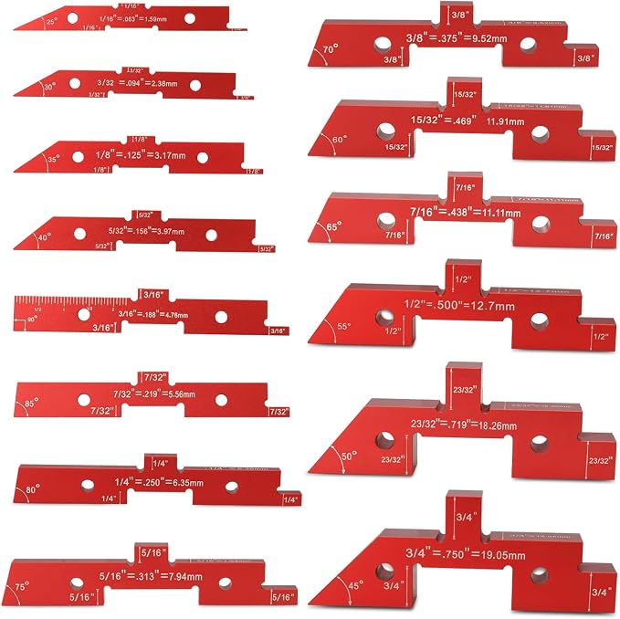 Table Setup Blocks for Woodworking, 14pcs Aluminum Alloy Precision Set up Bars, Precision Height, Depth, Angle & Fence Alignment Gauge Set - Router and Saw Accessories with Storage Case