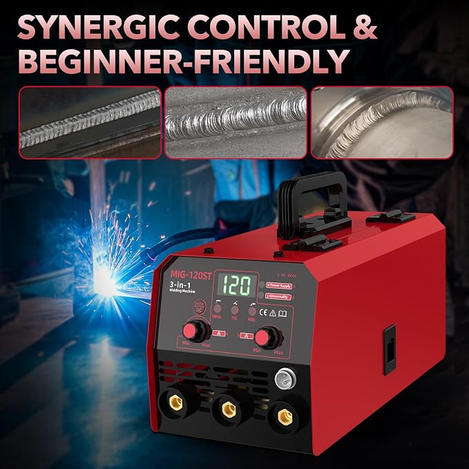 120A Mig Welder, 3 IN 1 Gasless Flux Core MIG/Lift TIG/Stick Welder Machine & E6013 Welding Rods Carbon Steel Stick Welding Electrodes ARC Welding Equipment