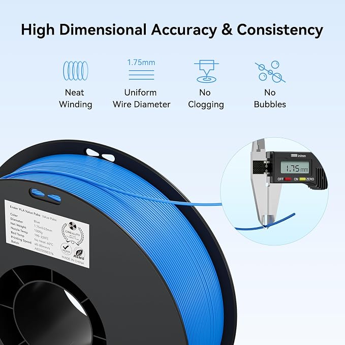 Creality 3D Printer Filament 1.75mm 4KG, PLA Filament Bulk +/- 0.02mm, 4 Pack 1kg Spool(2.2lbs) 3D Printing Filament Fits for Most FDM 3D Printers, Red Yellow Blue Grey