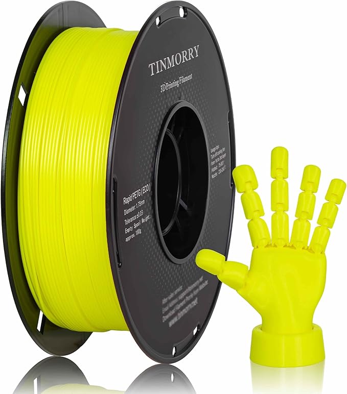 TINMORRY PETG Filament 1.75, Rapid PETG-Eco 3D Printer Filament, Compatible with Most FDM 3D Printers, 1 KG 1 Spool, Fluorescent Yellow