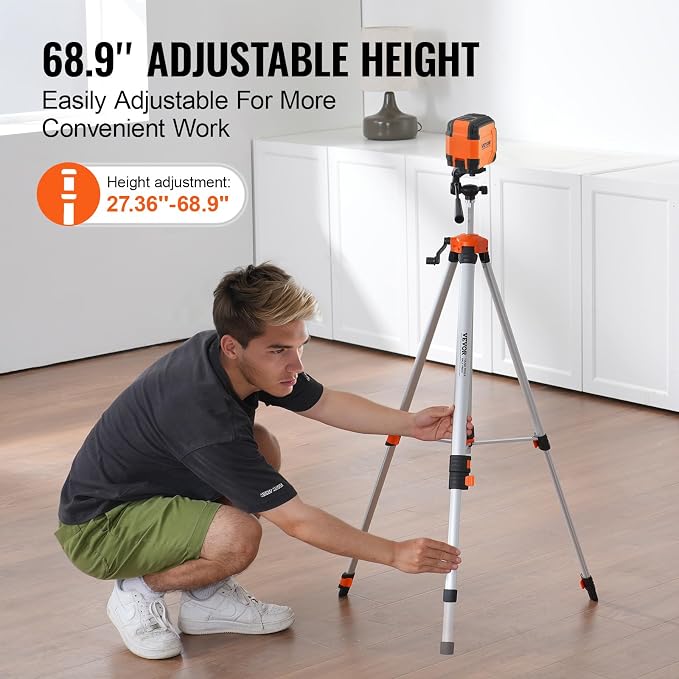 VEVOR Laser Level Tripod, ¼ x 20 Thread Mount, 27.36-68.11 inch Height Adjustment with Integrated Level Bubble Lightweight Laser Scanner Stand, Retractable Legs Aluminum Tripod for Stable Measurement