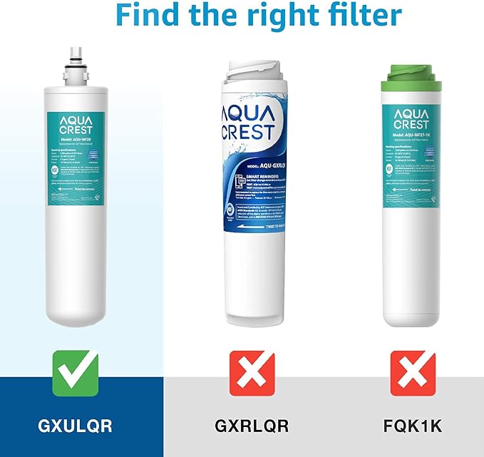 AQUA CREST FQK1R, GXULQK, GXK140TNN, GXULQR, NSF/ANSI 42 372, Replacement Filter for GE GXK140TNN and GXULQK systems, reduces Lead, Chlorine & Other Impurities for Better Water, 2K Gallons (Pack of 3)