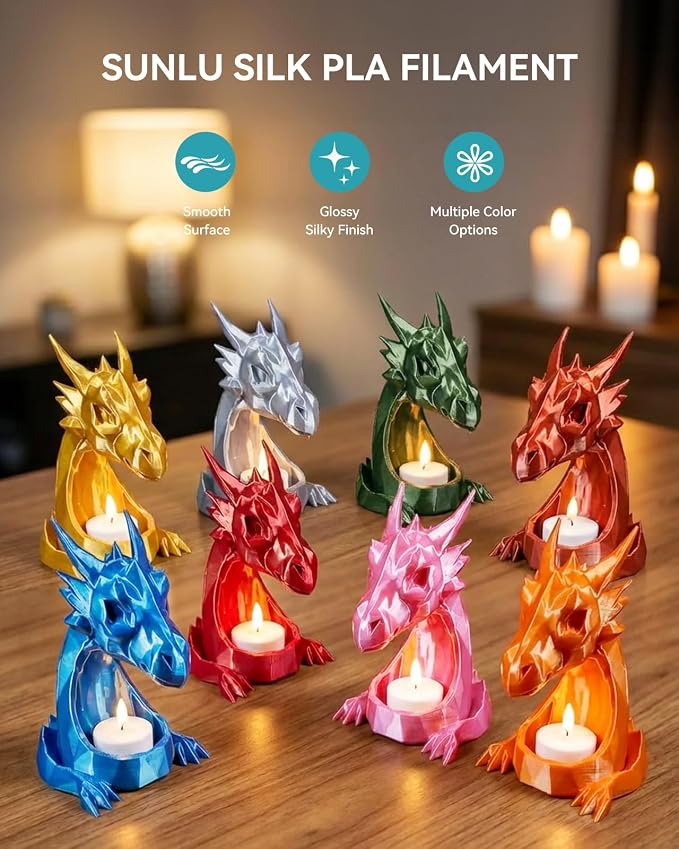 SUNLU Silk PLA+ Filament 1.75mm Multicolor 250gx8, Silky Glossy PLA Plus 3D Printer Filament Bundle for Bambu Lab 3D Printers, Gold+Silver+Red+Bronze+Copper+Blue+Pink+Orange