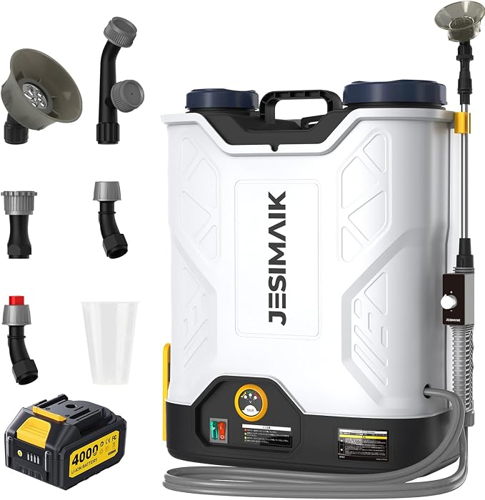 JESIMAIK Battery Powered Backpack Sprayer 4.8 Gallon, 4.0Ah Battery Electric Backpack Sprayer with Telescopic Wand & 5 Nozzles, 120 PSI Handle-Mounted Adjustable Pressure for Weed Lawn Garden