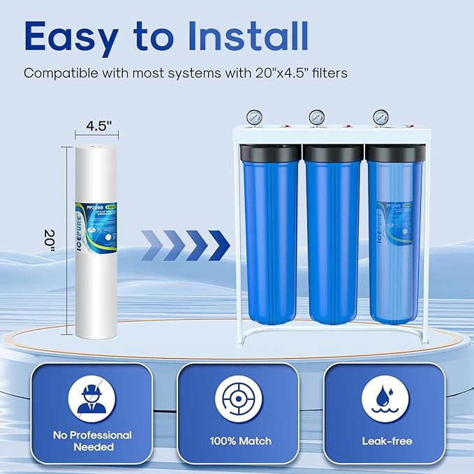 ICEPURE 5 Micron 20" x 4.5" Whole House Sediment Home Water Filter Replacement Cartridge, Compatible with SP-DD-5005-20BB, FPMB5-20, AP810-2, DGD-5005-20, SDC-45-2005, 2PP20BB1M, P5-20, FP25B, 2 Pack