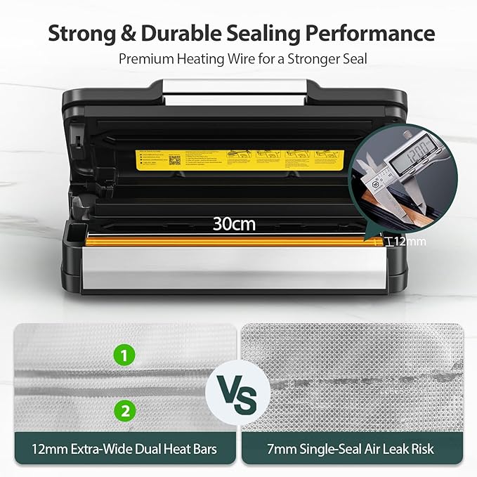 95kPa Vacuum Sealer Machine with AquaLock Technology, Dual-Pump Automatic Food Sealer for Dry & Moist Foods, Double Heat Seal, Built-in Cutter, Bag Storage & Accessory Hose,2 Bag Rolls,Stainless Steel
