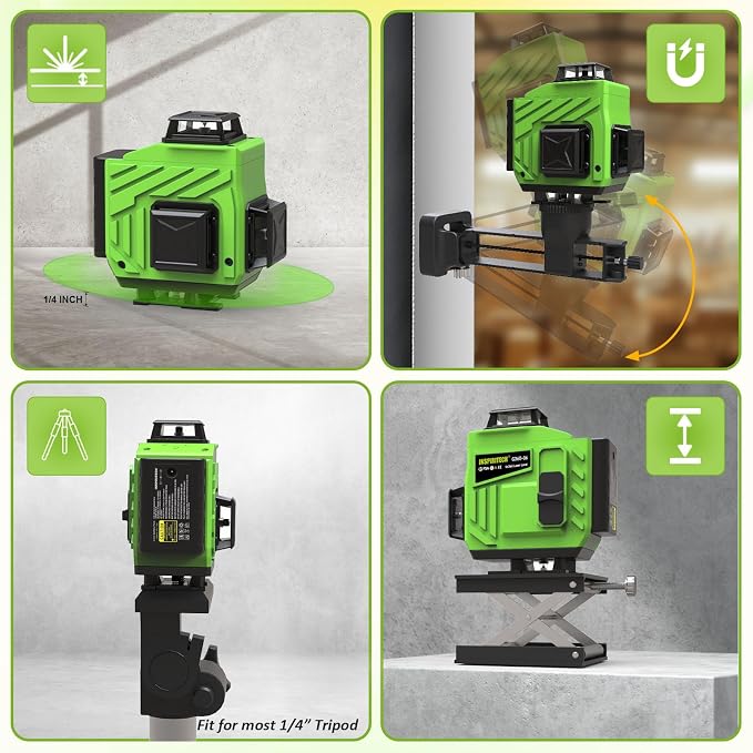 16 Line laser level 360 Self Leveling, 4x360 Cross Line 4D Green Beam Lazer Leveler Ideal for Floor, Wall & Ceiling Construction, Picture Hanging & Multi Surface Alignment