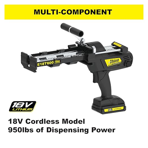 Albion Engineering E18T600 600 Series Cordless Multi-Component Cartridge Epoxy Adhesive Gun, 18V, 1:1 Ratio (300 x 300 ml) & 2:1 Ratio (300 x 150 ml)