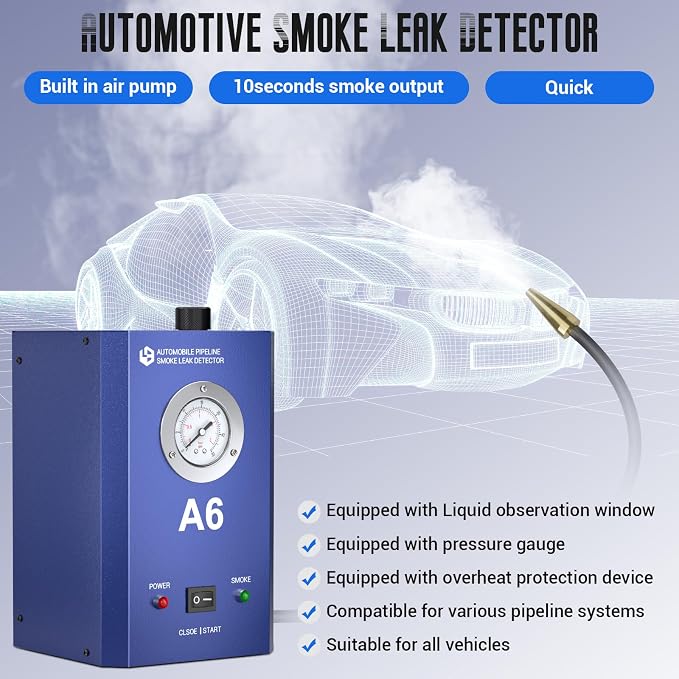 Automotive Smoke Leak Detector with Pressure Gauge, Smoke Machine Built-in Air Pump, DC12V Car Smoke Detector Test Leak in Vehicle Pipe Systems for Cars, Motorcycles, Snowmobiles, ATV, Boats