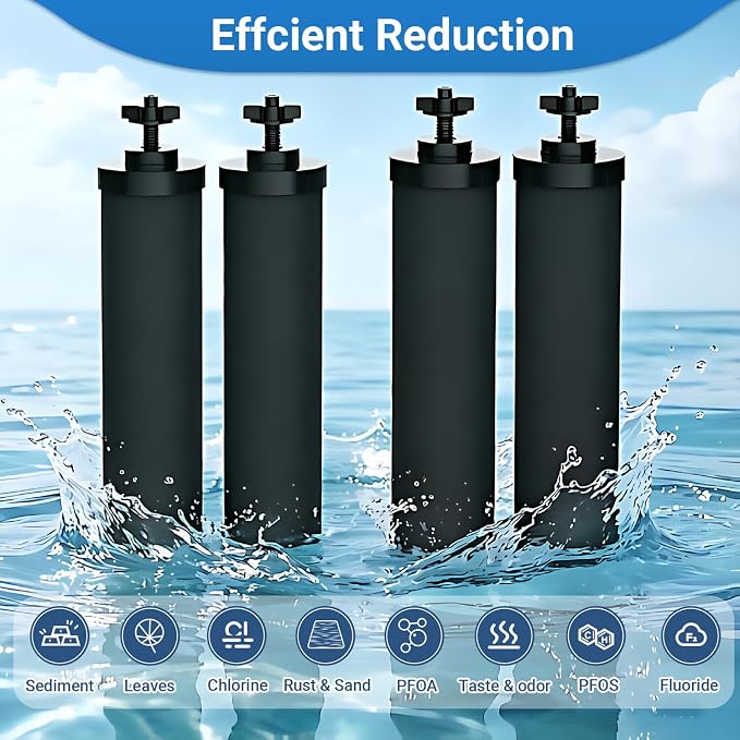 Gravity Water Filters for Berkey Replacement,NSF 42 Certified,Compatible with Berkey Gravity Filtration System,Combo Pack of 4 (4 Black Purification)