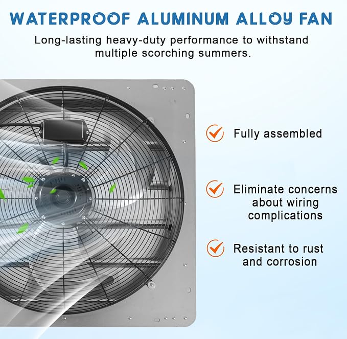 Garvee 20 In Shutter Exhaust Fan, Wall Mounted Shutter Exhaust Fan Aluminum, 3500 CFM High Speed Louvered Vent Fan with Automatic Shutter for Garage, Attic, Workshop, Greenhouse