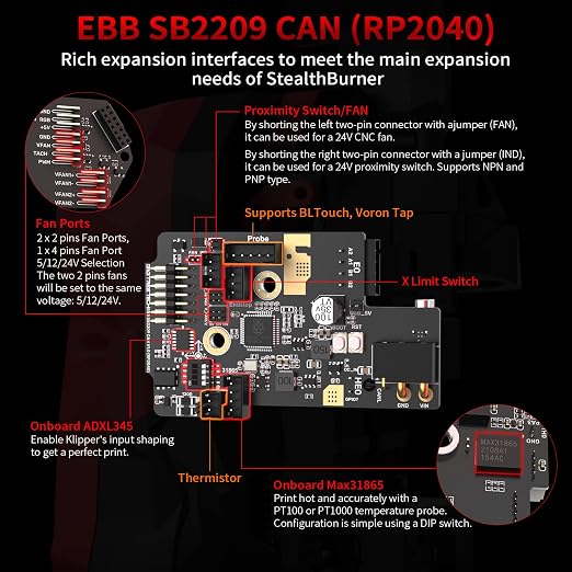 BIGTREETECH EBB SB2209 CAN（RP2040）for Voron StealthBurner 3D Printer Parts Hotend Klipper Canbus Extruder HeadTool Max31865 Adapter Board