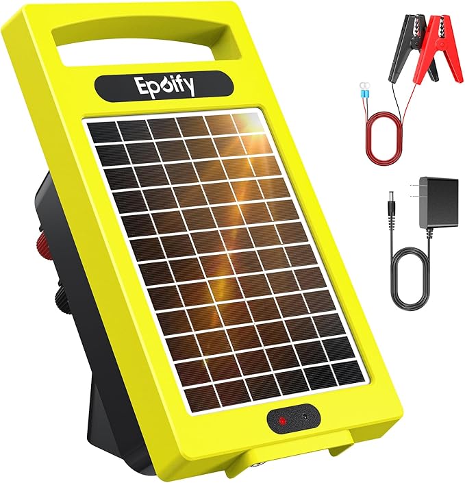 24 Hour Solar Electric Fence Charger, 20 Miles, Up to 10200v Output Range Electric Fence Charger, 0.32J Portable Energizer with Solar Panel for Livestock & Predator Protection