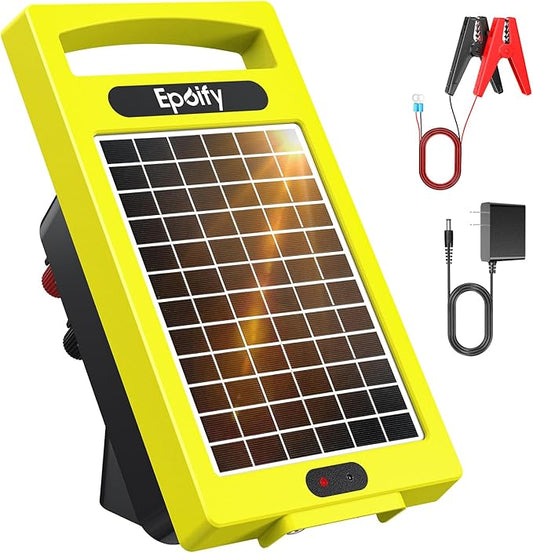 24 Hour Solar Electric Fence Charger, 20 Miles, Up to 10200v Output Range Electric Fence Charger, 0.32J Portable Energizer with Solar Panel for Livestock & Predator Protection