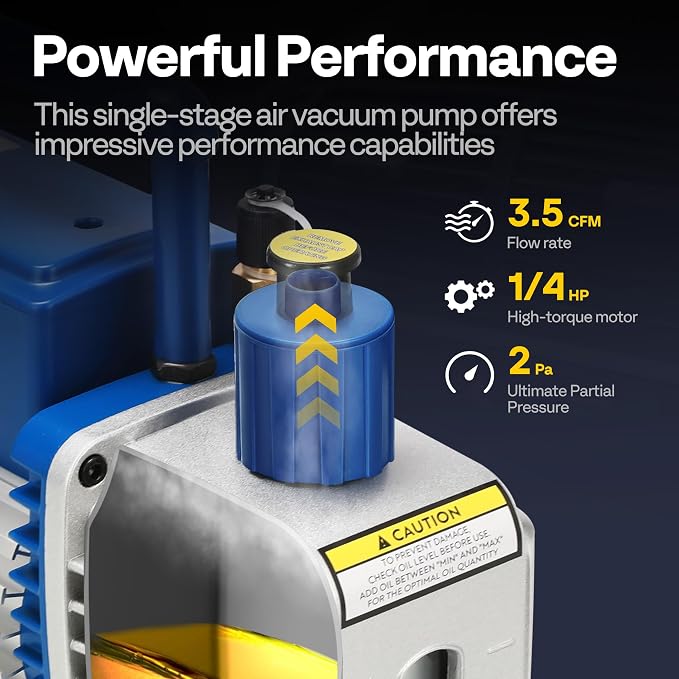 VIVOHOME 1/4 HP 3.5 CFM 1 Stage A2L HVAC Vacuum Pump, Sparkless Motor for R32 R1234yf R454B R134a R22 R410a Systems, Auto AC Vacuum Pump for Air Conditioner Refrigeration Maintenance with Oil Bottle