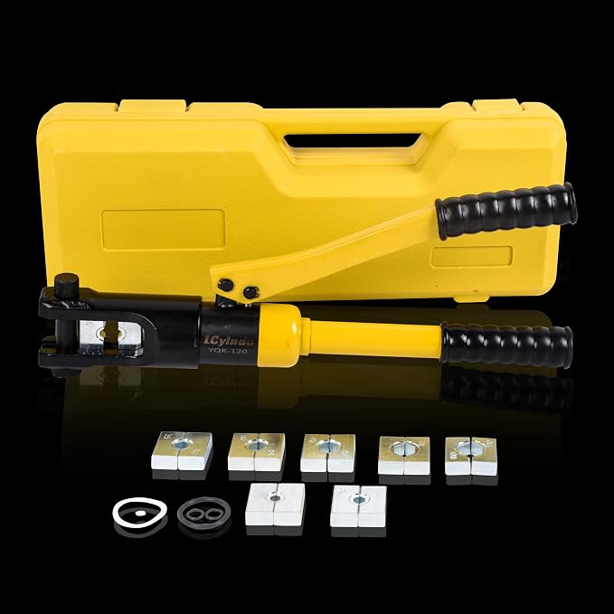 12T Hydraulic Crimping Tool 8AWG-250MCM Cable Crimping Tool 0.55 inch Stroke Hydraulic Lug Crimper Electrical Terminal Crimper with 8 Pairs of Die Sets, YQK-120