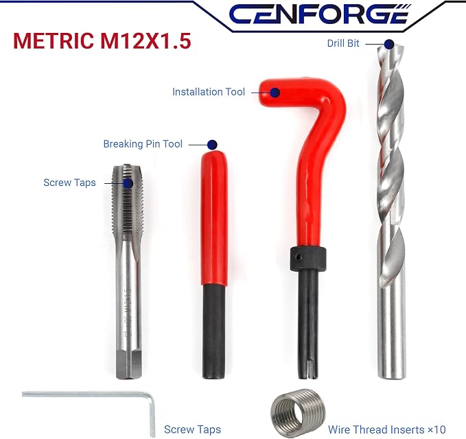 M12x1.5 Helicoil Thread Repair Kit, Metric HSS Drill Helicoil Repair Kit for Rethreading Internal Threads with Carry Case, 15PCS