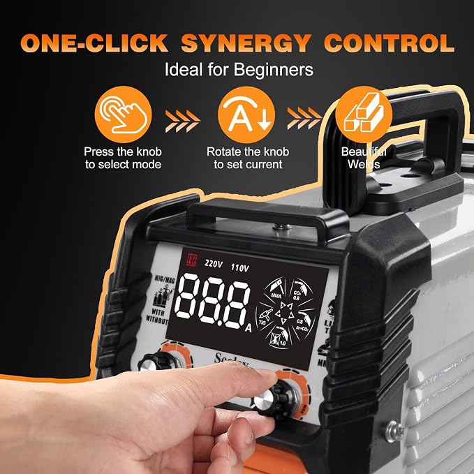 160A MIG Welder,110V/220V,4-in-1 Gas MIG/Flux Core Welder/Lift TIG/Stick Welding Machine with IGBT Inverter Synergic Control, Large Digital Display, Welding Gloves & Mask, Portable Welder