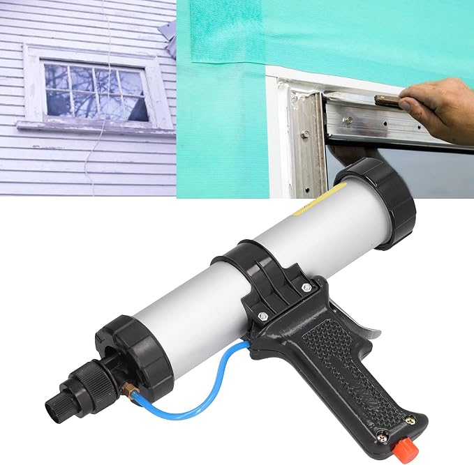 BTER Pneumatic Air Caulking Gun, 310ml Professional Cordless Caulking Gun with Air Flow Regulator, Lightweight Aluminum Alloy Heavy Duty Pneumatic Caulking Gun for 10 oz / 10.3 oz/ 10.5 oz Cartridges