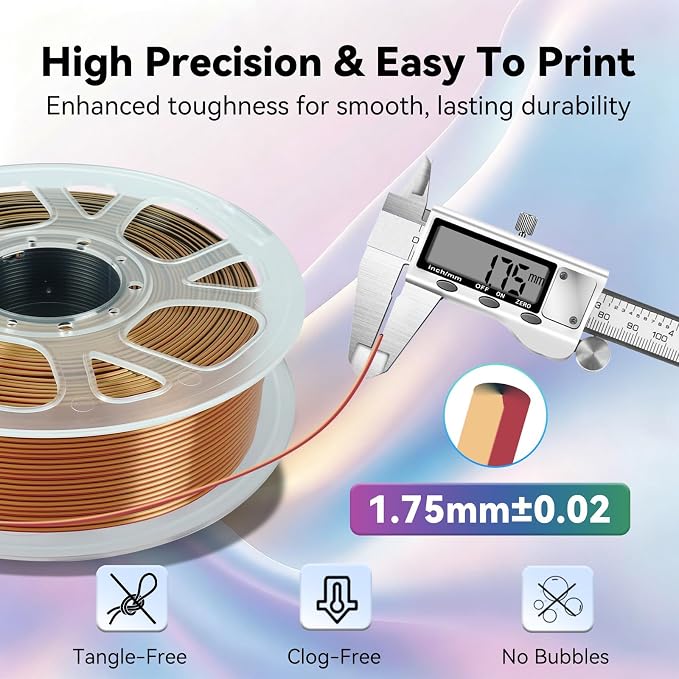 Kingroon PLA Filament, Multicolor Silk PLA Filament, Tri Color 3D Printer Filament, 1.75 mm, Dimensional Accuracy +/- 0.03 mm, 1kg Spool(2.2lbs), Gold Fuchsia Black