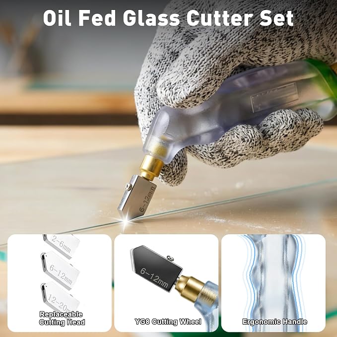 MEEFAUE 24PCS Stained Glass Kit, Professional Glass Cutters Tools Kit with Wheeled Glass Nipper, Running ＆ Grozer Pliers, 2-20mm Glass Cutter, Cutting Oil, Safety Gloves & Ruler for Mosaic,Tile,DIY