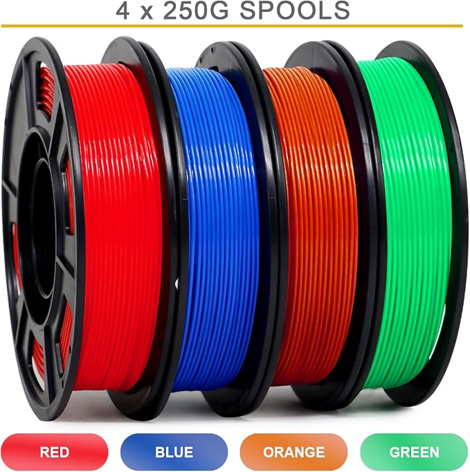 RepRapper PLA Plus Filament, Multicolor PLA+ Sample Pack, Modify PLA 3D Printer Filament, 1.75MM 3D Printing Filamentfor for 3D Printer, 250g*4