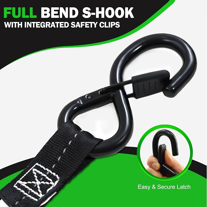 Retractable Ratchet Straps(4PK) - 1,500lb Break Strength with 2,100lbs Break Strength Tie Down Straps