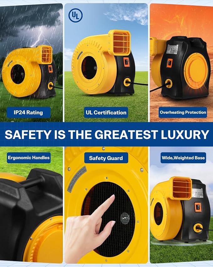 3HP Commercial Inflatable Bounce House Blower, 2150W Air Blower for Big Inflatable Paint Booth, Water Slides, Castle and Jump Slides, Portable and Powerful Fan Pump