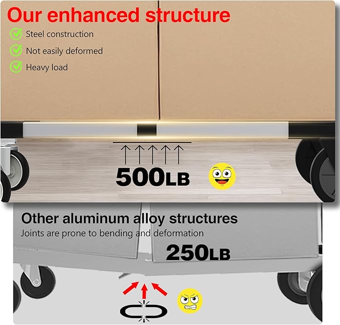 Suzhi Foldable Hand Truck Moving Dolly Cart with 4 Wheels, 500 Lbs Load,2 Straps, Pre-Assembled, Save Room, Easy Folding Dolly for Furniture, Appliances, Boxes, Warehouse & Office Transport