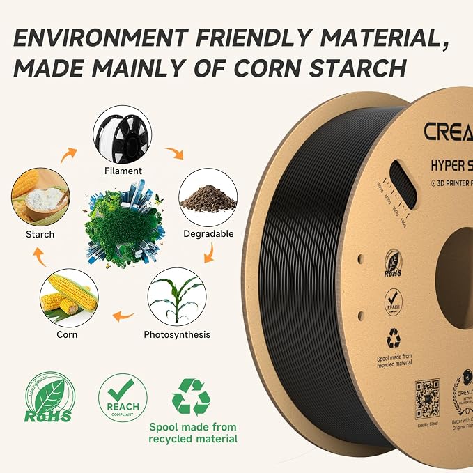 Official CREALITY Hyper PLA Filament 1.75mm Black 2KG, 30-600mm/s High Speed PLA 3D Printer Filament, 2 Pack 1kg Spool(2.2lbs) PLA, Dimensional Accuracy +/-0.02mm, Fit Most FDM 3D Printer