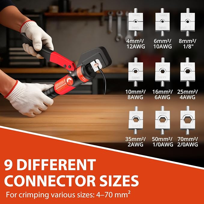 GETLITOOL 8-Ton Hydraulic Crimping Tool Kit with 9 Dies & Wire Cutter, Heavy-Duty Hydraulic Crimper for Battery Cables, Lugs, and Terminals for Electrical, Solar, and Automotive Applications