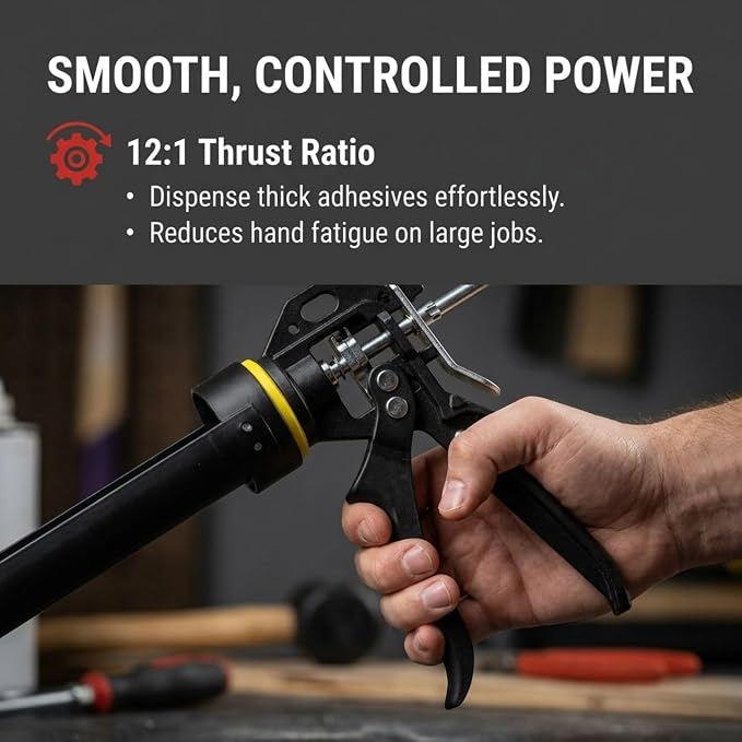 Heavy Duty Caulking Gun | 12:1 Manual Caulk Gun | 10oz Cartridges 300ml | No Drip Professional Calking for Painters, DIYers, Automotive, Contractors