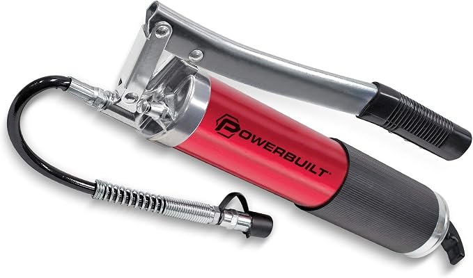 Powerbuilt 4,500 PSI Heavy Duty Lever Grease Gun, Anodized Aluminum Barrel with Rubber Grip, Includes Flex Hose, Rigid Pipe & Coupler – 940756