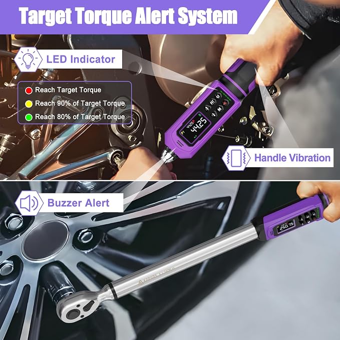ANPUDS Digital Torque Wrench Set 3/8" & 1/2" Drive, ±1% Accuracy | 0.66-44.25 Ft-lb & 3.76-250.75 Ft-lb, Electric Torque Wrench with Vibration/Buzze/LED Flash Alert, for Car Motor Bike Repair
