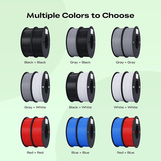 Creality 3D Printer Filament Bundle 4KG, 4 Pack 1kg Spool(2.2lbs) 1.75mm PLA Filament Bulk +/- 0.02mm, for Most FDM 3D Printers, White and Black