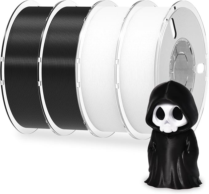 RAMBERY White Black PLA + 3D Printer Filament Bundle 4KG | Toughness Upgraded 1.75MM, PLA Filament Fit Most FDM Printers，Black x 2KG & White x 2KG