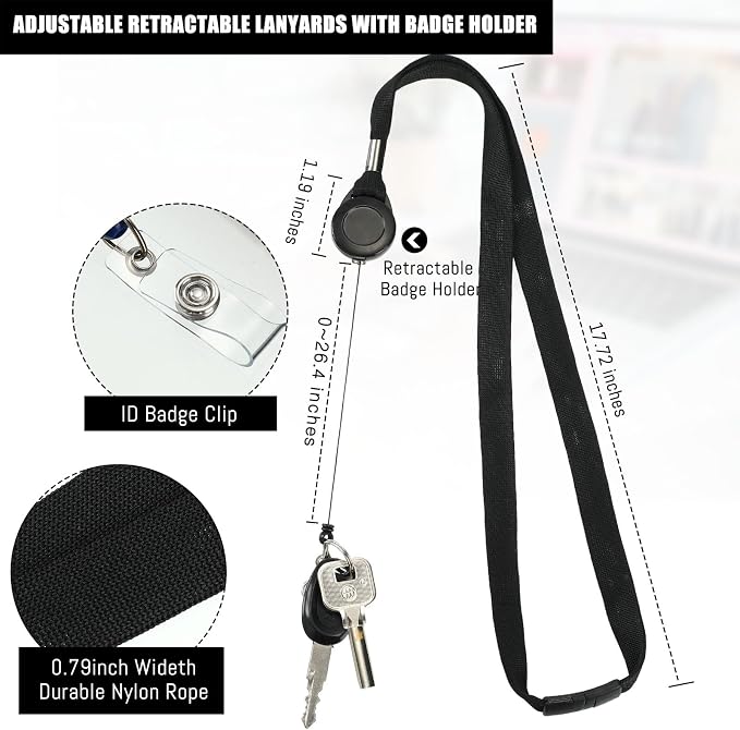 Windyun 72 Pcs Breakaway Lanyard with Safety ID Bulk Retractable Lanyards Flat Neck Straps (Black)