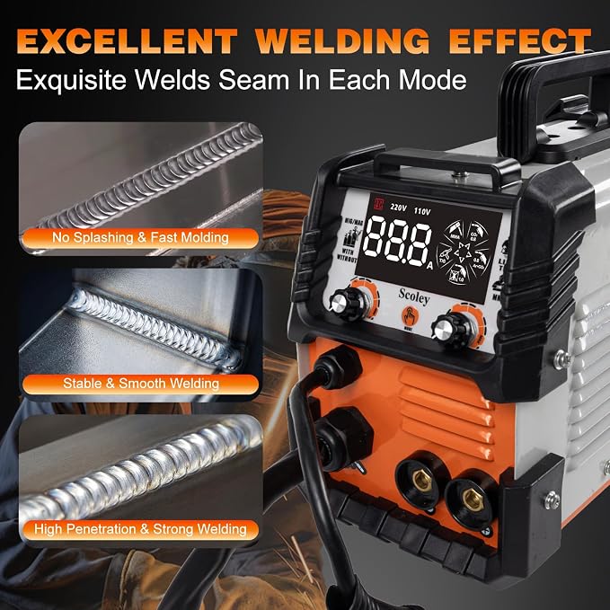 160A MIG Welder,110V/220V,4-in-1 Gas MIG/Flux Core Welder/Lift TIG/Stick Welding Machine with IGBT Inverter Synergic Control, Large Digital Display, Welding Gloves & Mask, Portable Welder