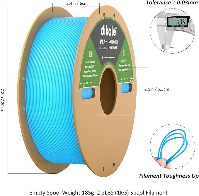 PLA+ 3D Printer Filament Luminous Blue, 1.75mm No Tangle, Net Weight 2.2lbs Spool (1kg, PLA Pro Plus, Blue with Glow in The Dark Effect