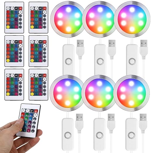 Macarrie 6 Pack LED Lamp Kit 001 - Remote Control 3D Printed DIY Light Spare Parts with Color & Brightness Adjustment for lampshade Hardware Model RGB Light Kit, 5V USB Powered