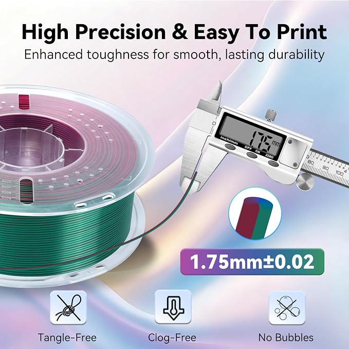 Kingroon PLA Filament, Multicolor Silk PLA Filament, Tri Color 3D Printer Filament, 1.75 mm, Dimensional Accuracy +/- 0.03 mm, 4kg Spool(8.8lbs) 4 Rolls, 4 Different Multicolor Filaments