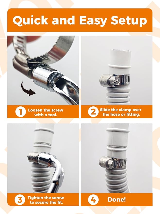 Hose Clamp 30PCS Hose Clamp 304 Stainless Steel Kit Adjustable 1/2" to 3/4" (13–19 mm) Worm Gear Hose Clamp, Heavy Duty Small Hose Clamps for Automotive, Fuel Line, Pipe, Radiator