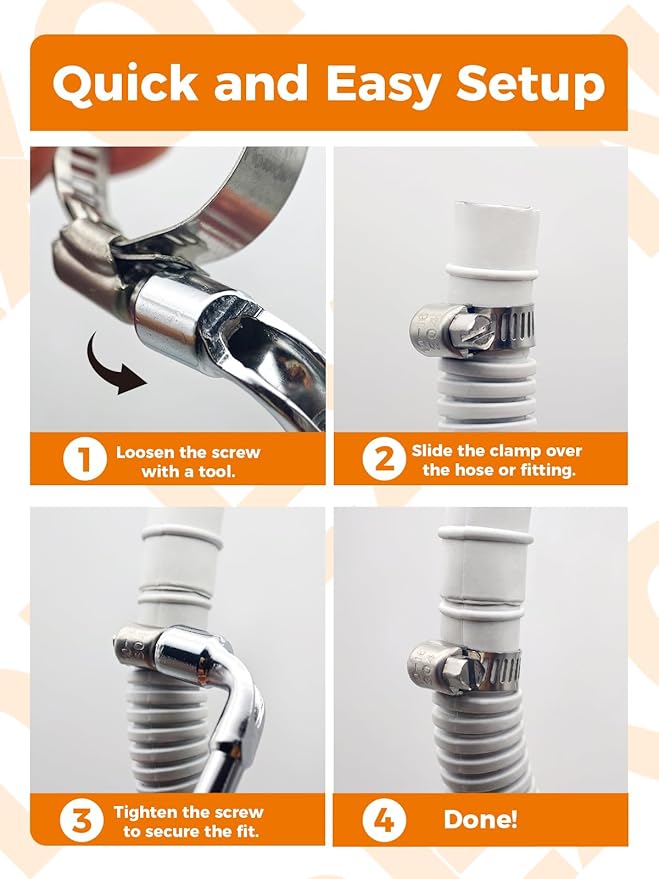 Hose Clamp 30PCS Hose Clamp 304 Stainless Steel Kit Adjustable 5/8" to 1" (16–25 mm) Worm Gear Hose Clamp, Heavy Duty Small Hose Clamps for Automotive, Fuel Line, Pipe, Radiator