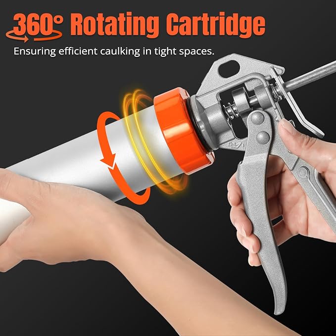Holothurian Sausage Caulking Gun, for 20 oz Sausage Sealants & 10 oz Cartridge Sealants, 16:1 Thrust Ratio, No-Drip Aluminum Caulk Gun with 2 Plungers & 6 Nozzles