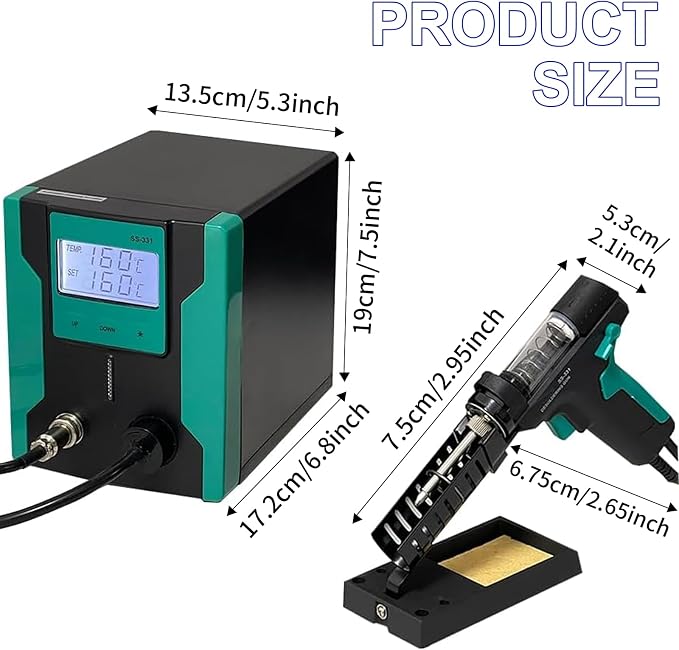 OUKENS Soldering Iron Desoldering Station Kit, Electric Solder Suction Gun with LCD, Desoldering Tool for Electronics Repair, Sleep Mode 7-Hole Design, Includes 3 Nozzles 3 Needles 4 Filter Cotton