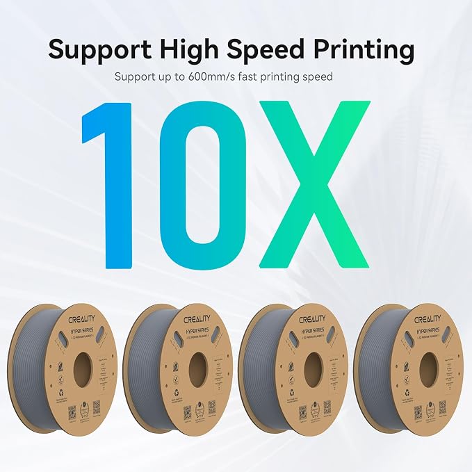 Creality Hyper PLA Filament 1.75mm, 30-600mm/s High Speed 3D Printer Filament, Dimensional Accuracy +/-0.02mm, Fit Most FDM 3D Printers, 4 Pack 1kg Spool(2.2lbs), Grey