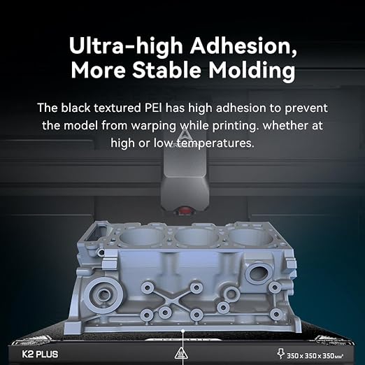 Creality K2 Plus Texture PEI Build Plate Kit, 3D Printer Heat and Wear Resistance Textured PEI Spring Steel Plateform with Wipe Nozzle Design for K2 Plus 370x370mm