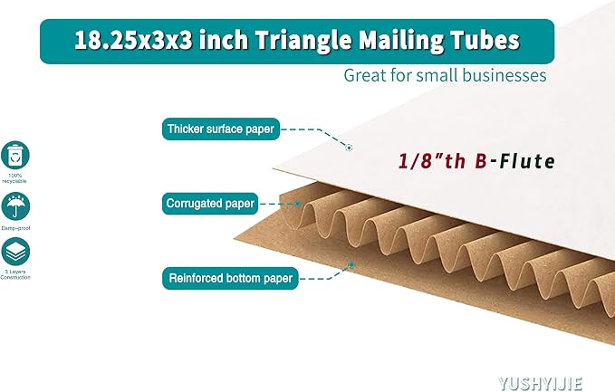 25-Pack Triangle Shipping Tubes, 18.25x3x3 inch Mailer Boxes | White, Corrugated Cardboard Boxes, For Posters, Blueprints, Artwork, Crafts, Mailing, Packaging, Storage